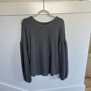 Very J Grey Crewneck Long Sleeve Waffle Top Light Weight Sweater Medium